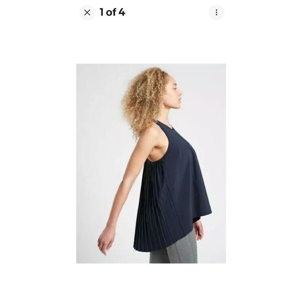 Athleta‎ Top Small Black Pleated Back Sleeveless Racerback Atleisure Pullover